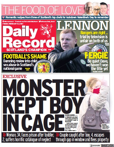 Daily Record Newspaper Front Page (UK) for 12 February 2021