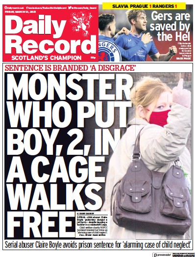 Daily Record Newspaper Front Page (UK) for 12 March 2021