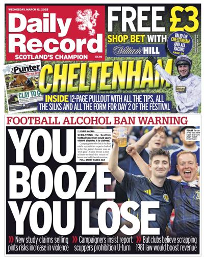Daily Record Newspaper Front Page (UK) for 12 March 2025