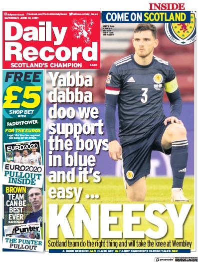 Daily Record Newspaper Front Page (UK) for 12 June 2021