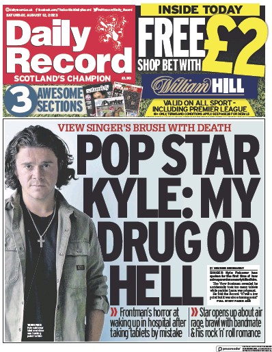 Daily Record Newspaper Front Page (UK) for 12 August 2023
