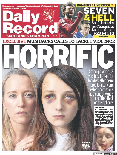 Daily Record Newspaper Front Page (UK) for 13 October 2022