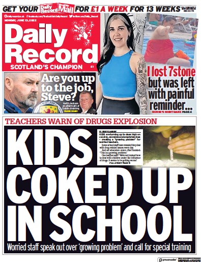 Daily Record Newspaper Front Page (UK) for 13 June 2022