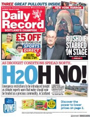 Daily Record (UK) Newspaper Front Page for 13 August 2022