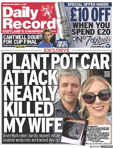 Daily Record Newspaper Front Page (UK) for 14 December 2023