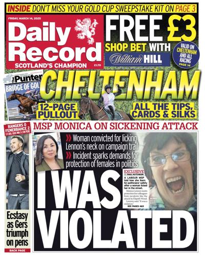 Daily Record Newspaper Front Page (UK) for 14 March 2025
