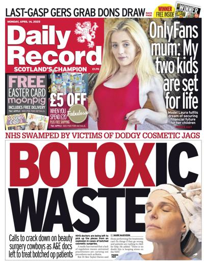 Daily Record Newspaper Front Page (UK) for 14 April 2025