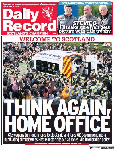 Daily Record Newspaper Front Page (UK) for 14 May 2021