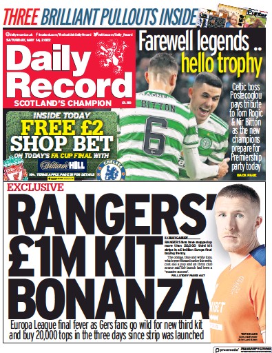 Daily Record Newspaper Front Page (UK) for 14 May 2022