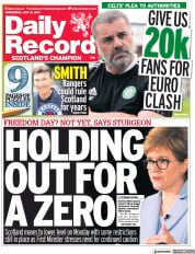 Daily Record (UK) Newspaper Front Page for 14 July 2021