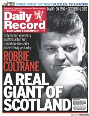 Daily Record (UK) Newspaper Front Page for 15 October 2022