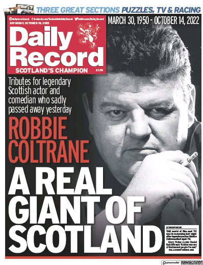 Daily Record Newspaper Front Page (UK) for 15 October 2022