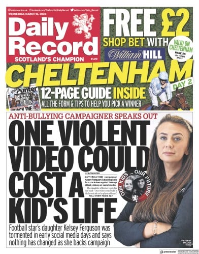 Daily Record Newspaper Front Page (UK) for 15 March 2023