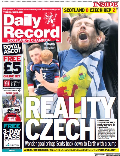 Daily Record Newspaper Front Page (UK) for 15 June 2021