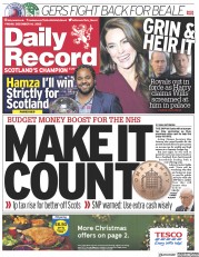 Daily Record (UK) Newspaper Front Page for 16 December 2022