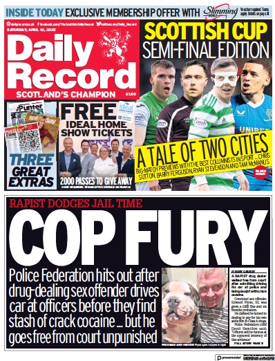 Daily Record Newspaper Front Page (UK) for 16 April 2022