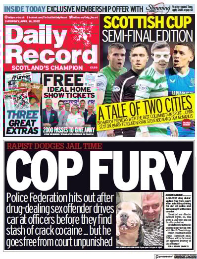 Daily Record Newspaper Front Page (UK) for 16 April 2022
