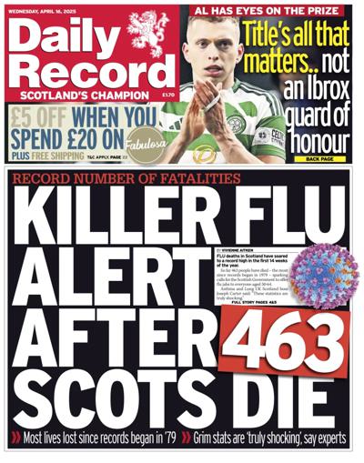 Daily Record Newspaper Front Page (UK) for 16 April 2025