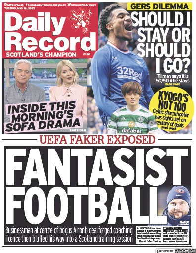 Daily Record Newspaper Front Page (UK) for 16 May 2023