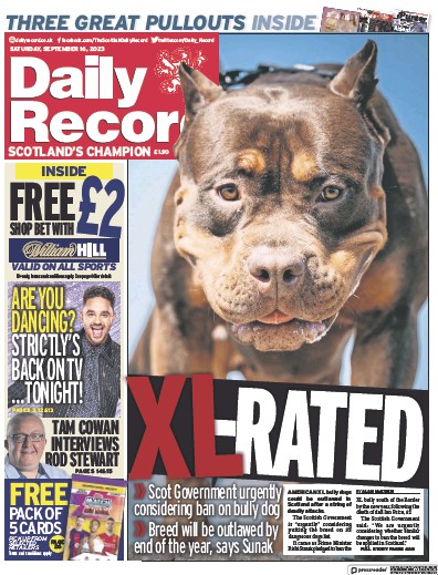 Daily Record Newspaper Front Page (UK) for 16 September 2023