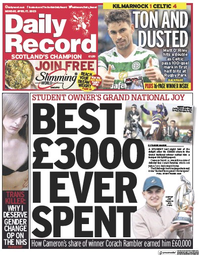 Daily Record Newspaper Front Page (UK) for 17 April 2023