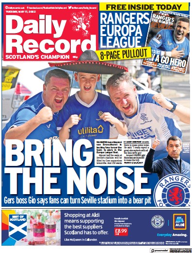 Daily Record Newspaper Front Page (UK) for 17 May 2022