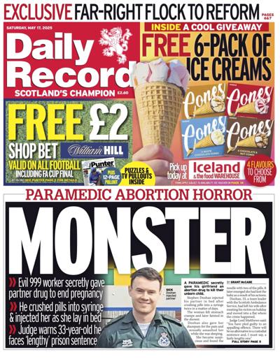 Daily Record Newspaper Front Page (UK) for 17 May 2025