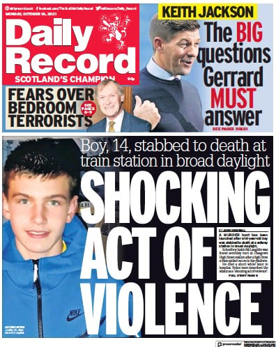 Daily Record Newspaper Front Page (UK) for 18 October 2021