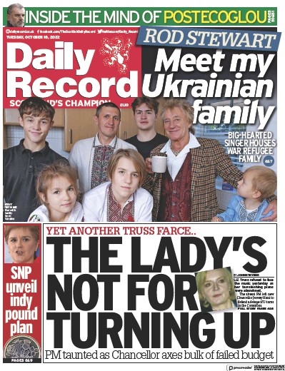 Daily Record Newspaper Front Page (UK) for 18 October 2022