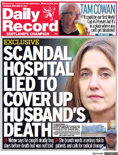 Daily Record Newspaper Front Page (UK) for 18 November 2021