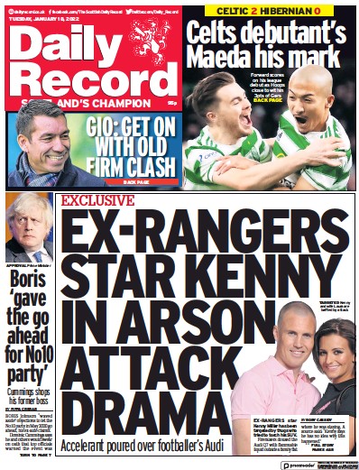 Daily Record Newspaper Front Page (UK) for 18 January 2022