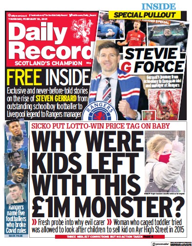 Daily Record Newspaper Front Page (UK) for 18 February 2021