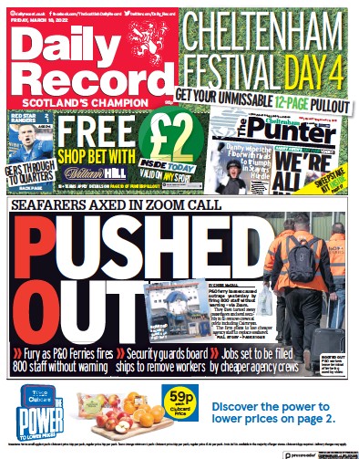 Daily Record Newspaper Front Page (UK) for 18 March 2022