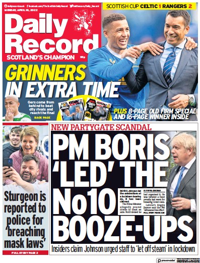 Daily Record Newspaper Front Page (UK) for 18 April 2022