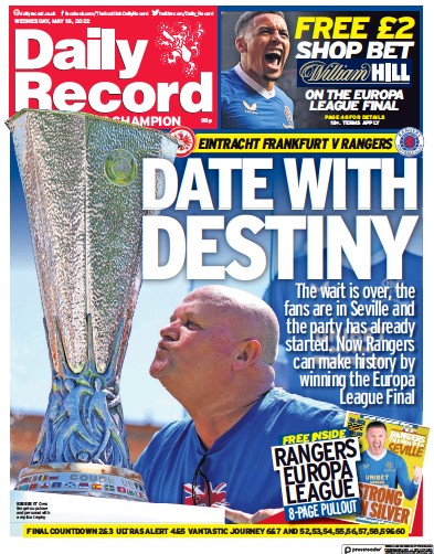 Daily Record Newspaper Front Page (UK) for 18 May 2022