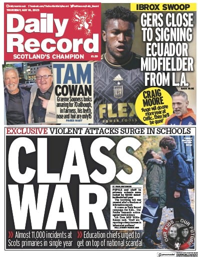 Daily Record Newspaper Front Page (UK) for 18 May 2023