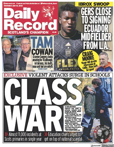 Daily Record Newspaper Front Page (UK) for 18 May 2023