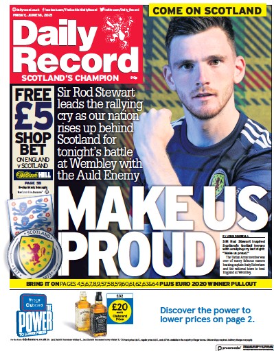 Daily Record Newspaper Front Page (UK) for 18 June 2021