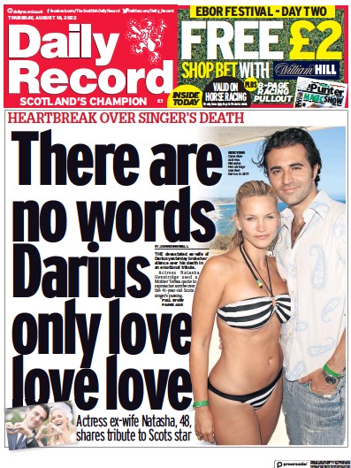 Daily Record Newspaper Front Page (UK) for 18 August 2022