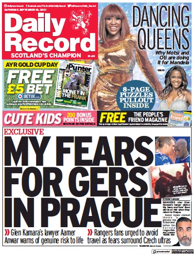 Daily Record Newspaper Front Page (UK) for 18 September 2021