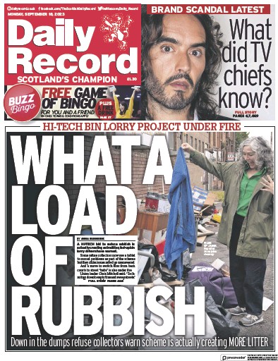 Daily Record Newspaper Front Page (UK) for 18 September 2023