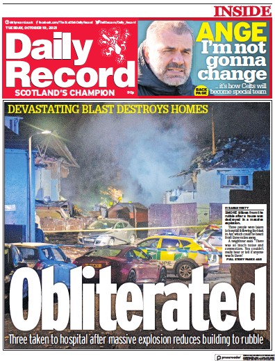 Daily Record Newspaper Front Page (UK) for 19 October 2021