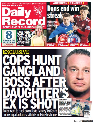Daily Record Newspaper Front Page (UK) for 19 January 2022