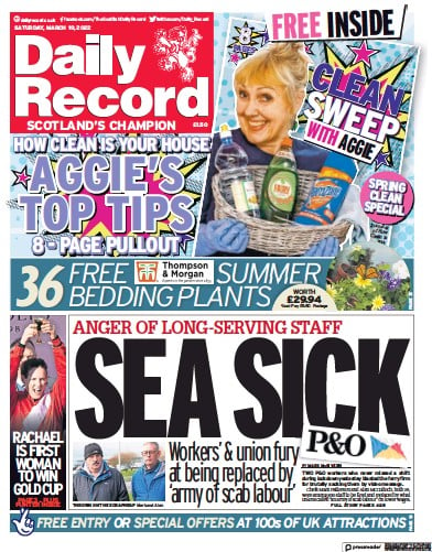 Daily Record Newspaper Front Page (UK) for 19 March 2022