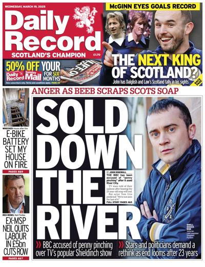 Daily Record Newspaper Front Page (UK) for 19 March 2025