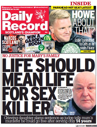 Daily Record Newspaper Front Page (UK) for 19 May 2021