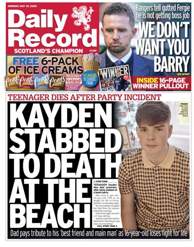 Daily Record Newspaper Front Page (UK) for 19 May 2025