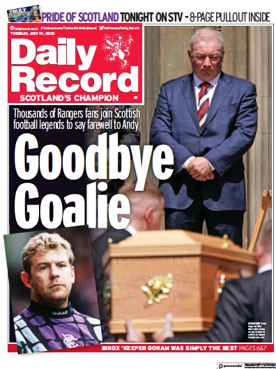 Daily Record Newspaper Front Page (UK) for 19 July 2022