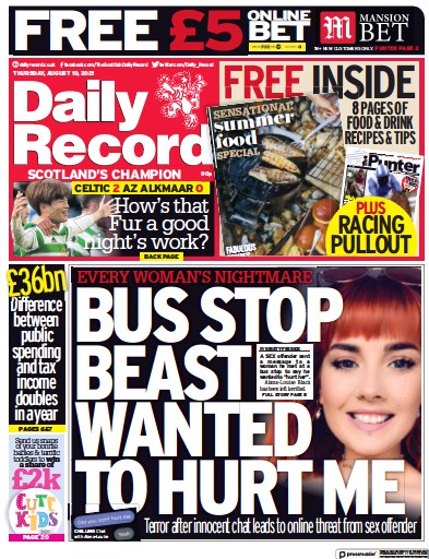 Daily Record Newspaper Front Page (UK) for 19 August 2021