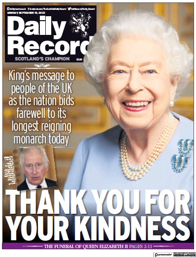 Daily Record Newspaper Front Page (UK) for 19 September 2022